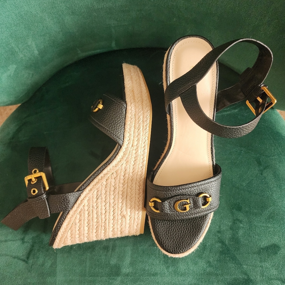 GUESS Hisley Espadrille Logo Wedges with Nappa Trim Sandals